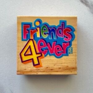 VTG Lisa Frank Friends 4ever small wooden rubber stamp